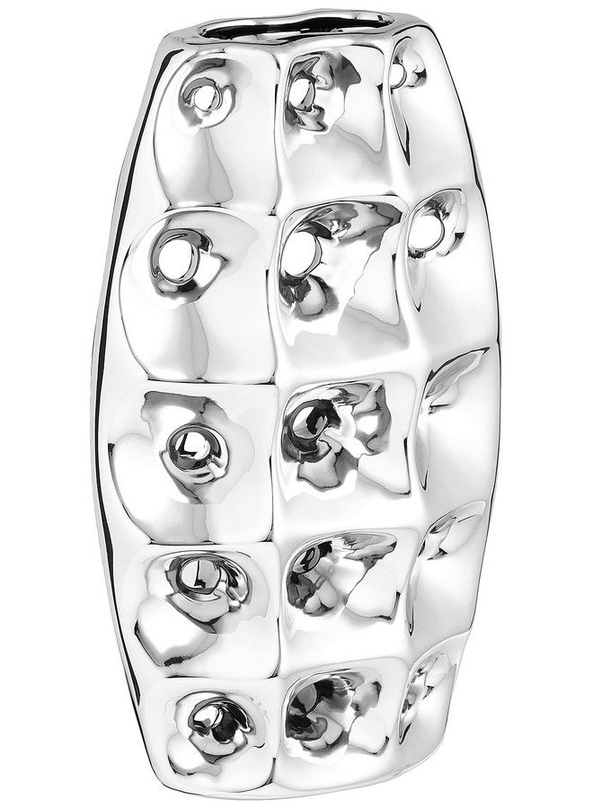Deco 79 Ceramic Vase With Cut Out Designs 8" X 4" X 14" Silver - Image 1