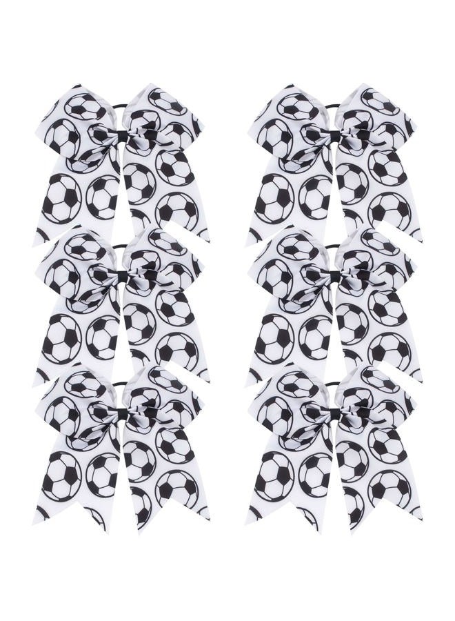 Jeffan 6 Count Soccer Themed Hair Ties, 8 Inch Soccer Cheer Bows Soccer Sport Hair Accessories for Girls Players Teams - Image 1