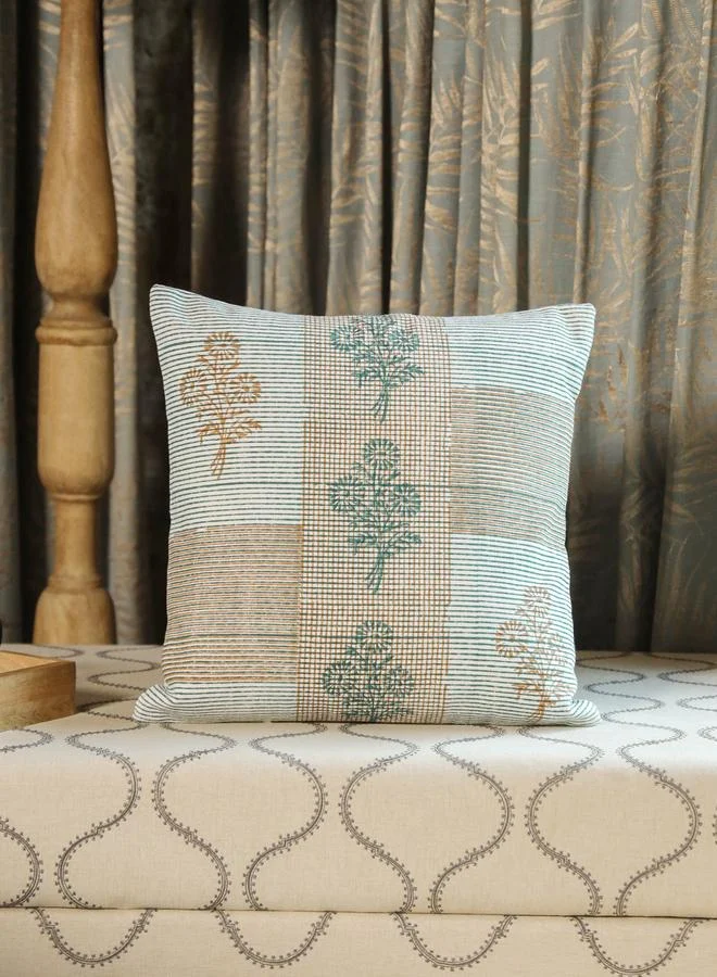 Sanskrutihomes Green Cotton Floral Cushion Cover, Medium