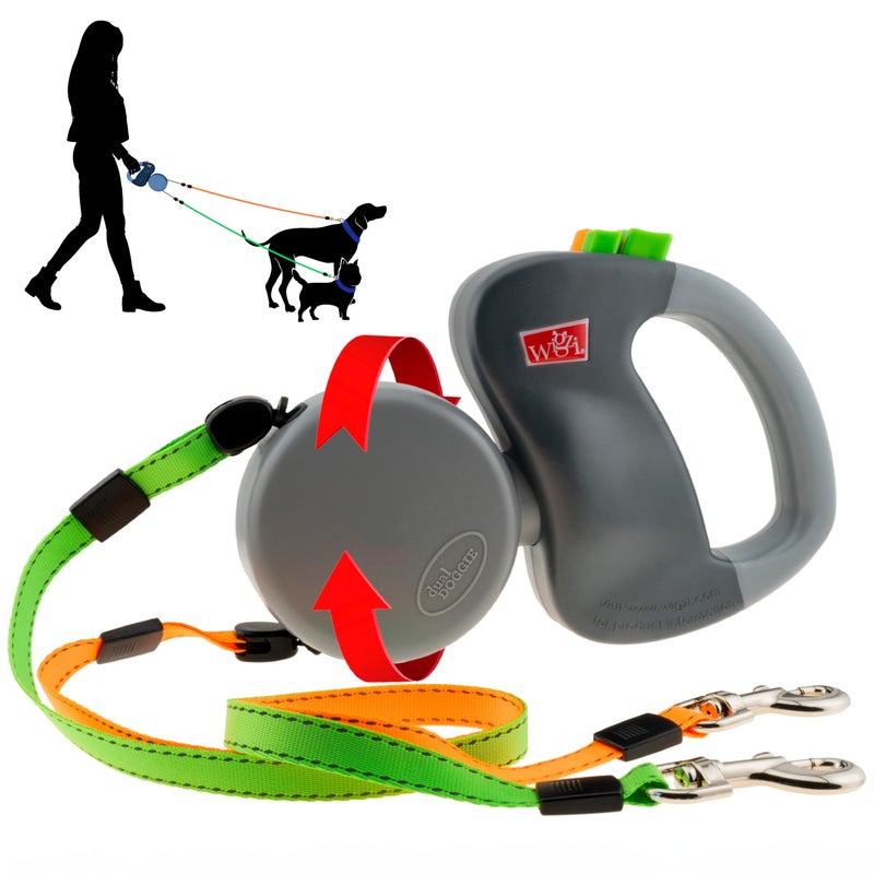 WIGZI - 2025 Enhanced Edition - Dual (2) Dog Retractable Leash, Auto-Untangles, Supports Up To 50lb Dogs, 10ft Distance Each Dog, Color-Coded Control, Reflective Leads, Waterproof, Gray Color - Image 1