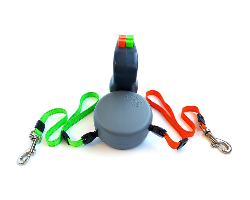 WIGZI - 2025 Enhanced Edition - Dual (2) Dog Retractable Leash, Auto-Untangles, Supports Up To 50lb Dogs, 10ft Distance Each Dog, Color-Coded Control, Reflective Leads, Waterproof, Gray Color - Image 3