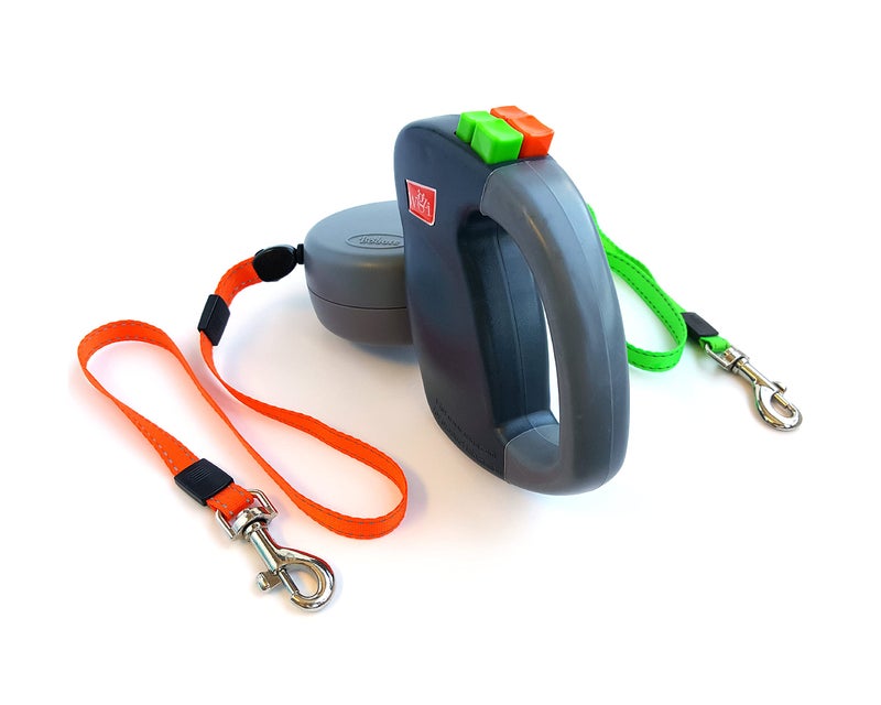 WIGZI - 2025 Enhanced Edition - Dual (2) Dog Retractable Leash, Auto-Untangles, Supports Up To 50lb Dogs, 10ft Distance Each Dog, Color-Coded Control, Reflective Leads, Waterproof, Gray Color - Image 4