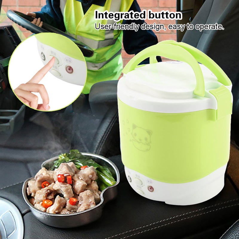 Oushiba 24V Portable Rice Cooker Green Food Grade PP Electric Steamer - Double Safety Buckle Non-Stick Easy Clean Multifunctional Cooker for Truck Travel - Image 3