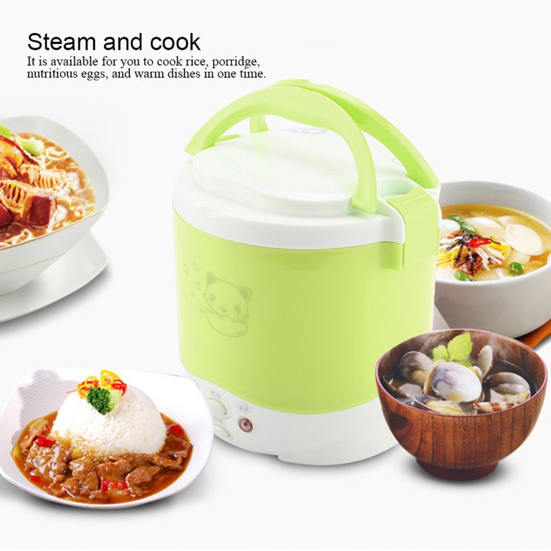 Oushiba 24V Portable Rice Cooker Green Food Grade PP Electric Steamer - Double Safety Buckle Non-Stick Easy Clean Multifunctional Cooker for Truck Travel - Image 2