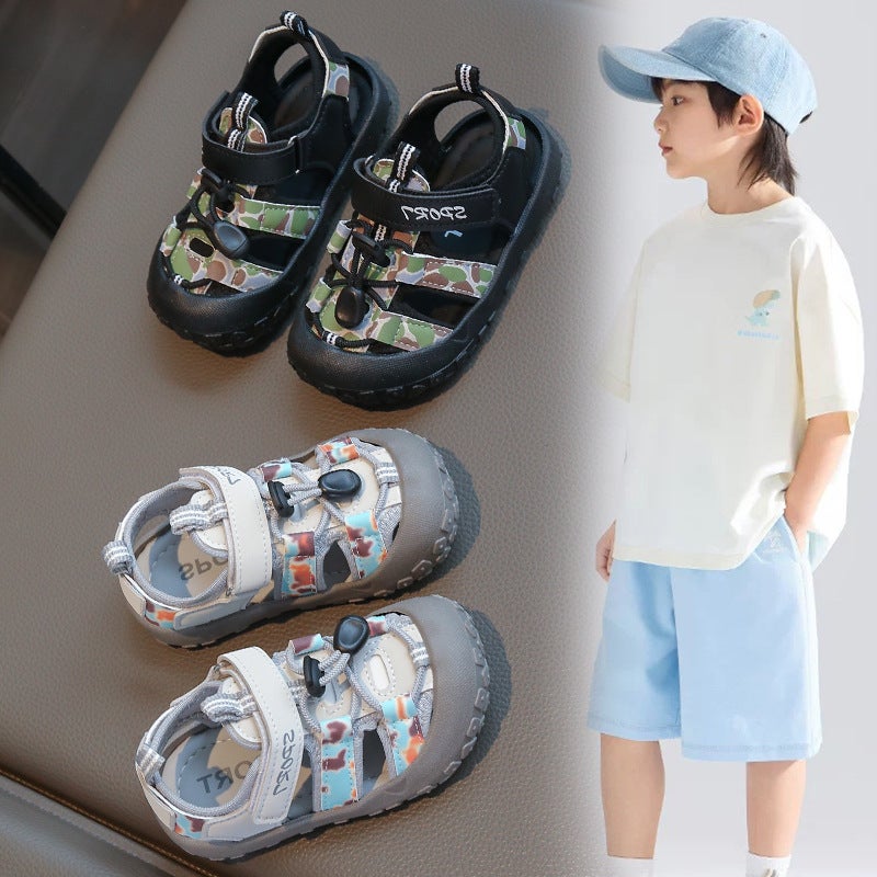 Boys 2025 Summer Baotou Sandals For Small And Medium-Sized Children Baby Sandals Sports Sandals Breathable Single Mesh Camouflage Beach Shoes - Image 2