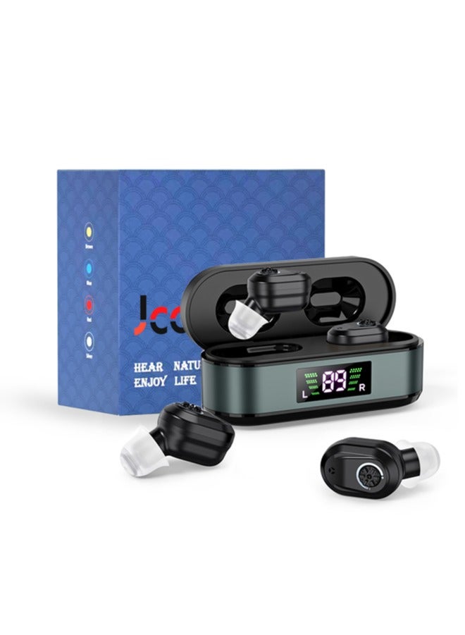 جي سي سي جوو سماعات اذن طبيه لضعف سمع سماعه ضعف السمع سماعه اذن طبيه لضعاف السمع معينات سمعية قابلة لإعادة الشحن مع علبة شحن، ساعات احتياطية لمدة 100 ساعة، مضخم صوت مع خاصية إلغاء الضوضاء، غير مرئية تقريبًا - Image 1