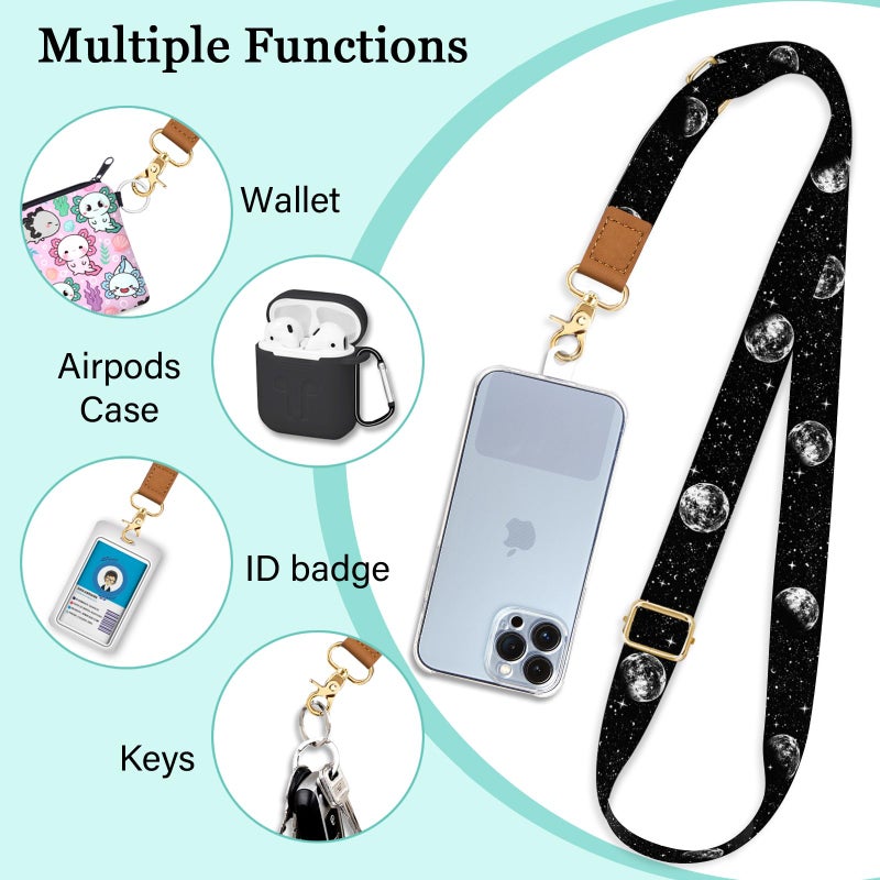 Piefly Phone Lanyard Crossbody Wrist Strap, Black Lunar Eclipse Moon Cell Phone Lanyards for Around the Neck Wristlet Shoulder, Adjustable Strap for Car Keys Keychain Wallet ID Badge - Image 3