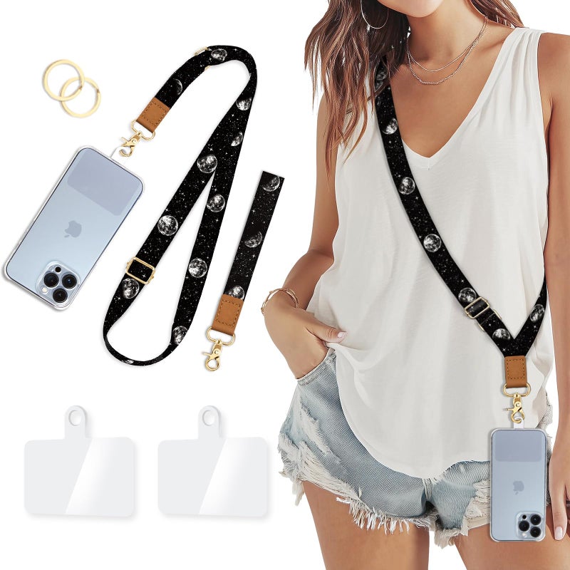 Piefly Phone Lanyard Crossbody Wrist Strap, Black Lunar Eclipse Moon Cell Phone Lanyards for Around the Neck Wristlet Shoulder, Adjustable Strap for Car Keys Keychain Wallet ID Badge - Image 1