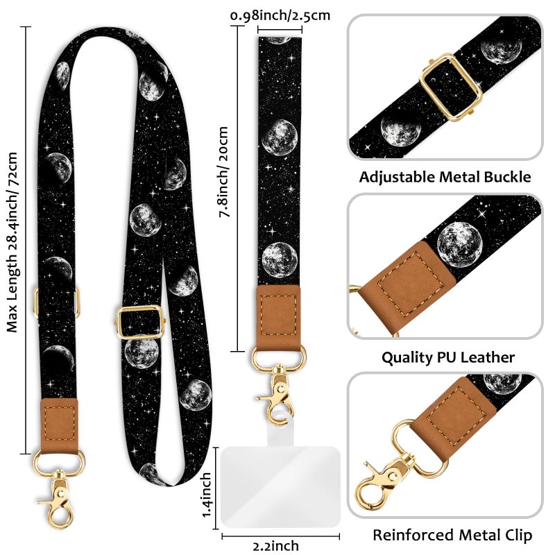 Piefly Phone Lanyard Crossbody Wrist Strap, Black Lunar Eclipse Moon Cell Phone Lanyards for Around the Neck Wristlet Shoulder, Adjustable Strap for Car Keys Keychain Wallet ID Badge - Image 5