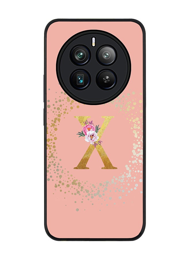 Stylizedd Rugged Black edge case for Realme 12 Pro / Realme 12 Pro Plus 5G, Custom Monogram Initial Letter Floral Pattern Alphabet-X (Rose Pink) - Image 1