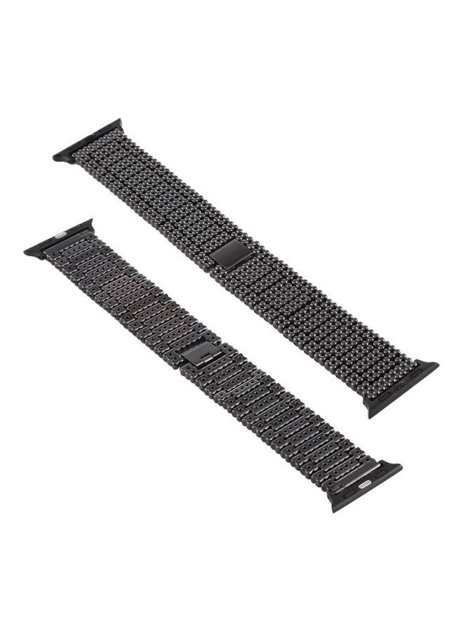 NIBEMINENT 9 Beads Stainless Steel Wrist Strap Watchband For Apple Watch Series 7/6/SE/5/4/3/2/1 41/40/38mm Black - Image 1