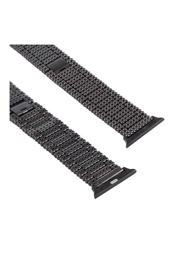 NIBEMINENT 9 Beads Stainless Steel Wrist Strap Watchband For Apple Watch Series 7/6/SE/5/4/3/2/1 41/40/38mm Black - Image 4