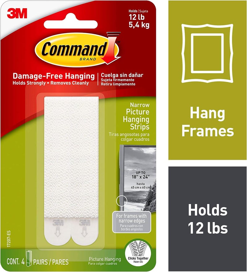 Command Narrow Picture Hanging Strips, White, 4-Pairs, Holds up to 12 lbs - Image 2