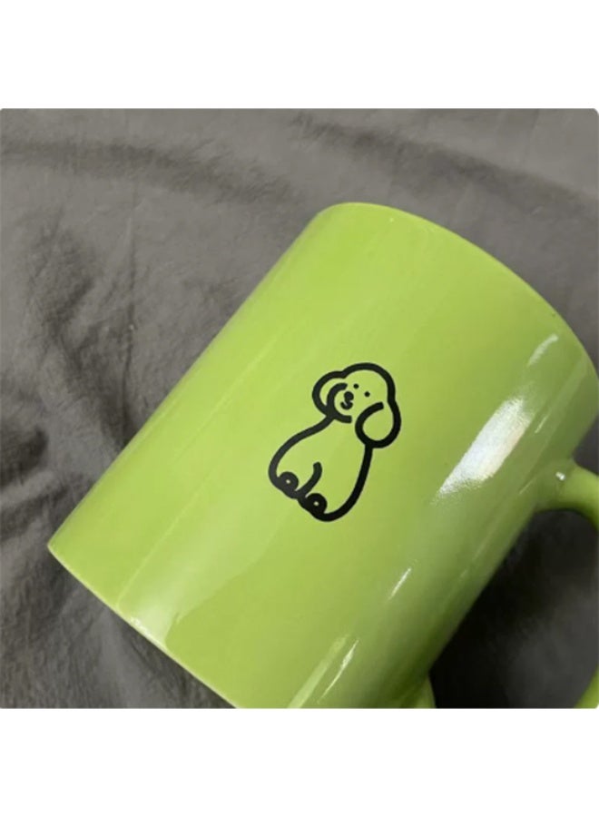 Trendy ceramic mugs with custom logos, high-quality and non-scorching green puppy coffee cups for couples. - Image 2