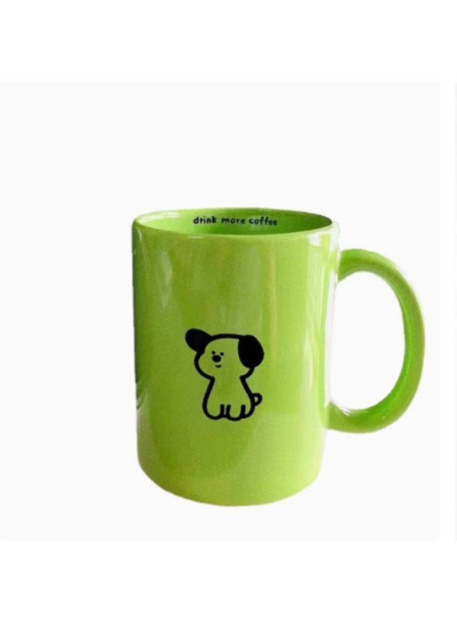 Trendy ceramic mugs with custom logos, high-quality and non-scorching green puppy coffee cups for couples. - Image 1