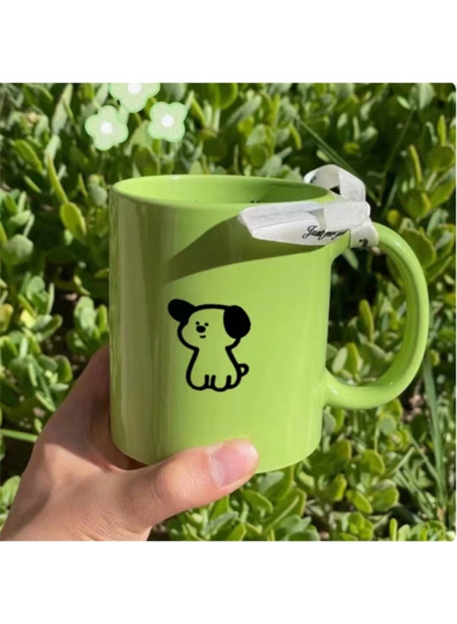 Trendy ceramic mugs with custom logos, high-quality and non-scorching green puppy coffee cups for couples. - Image 3