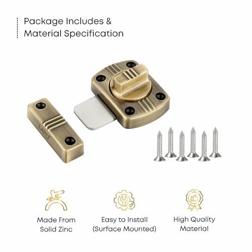LAPO 3 Piece Latch Lock for Home, Door Latches for Bathroom, Chitkani Door Stopper, Baby Latch for Balcony, Bedroom, Storeroom (Material- Zinc, Antique Finish, 3 Years Warrany)-SQR - Image 5