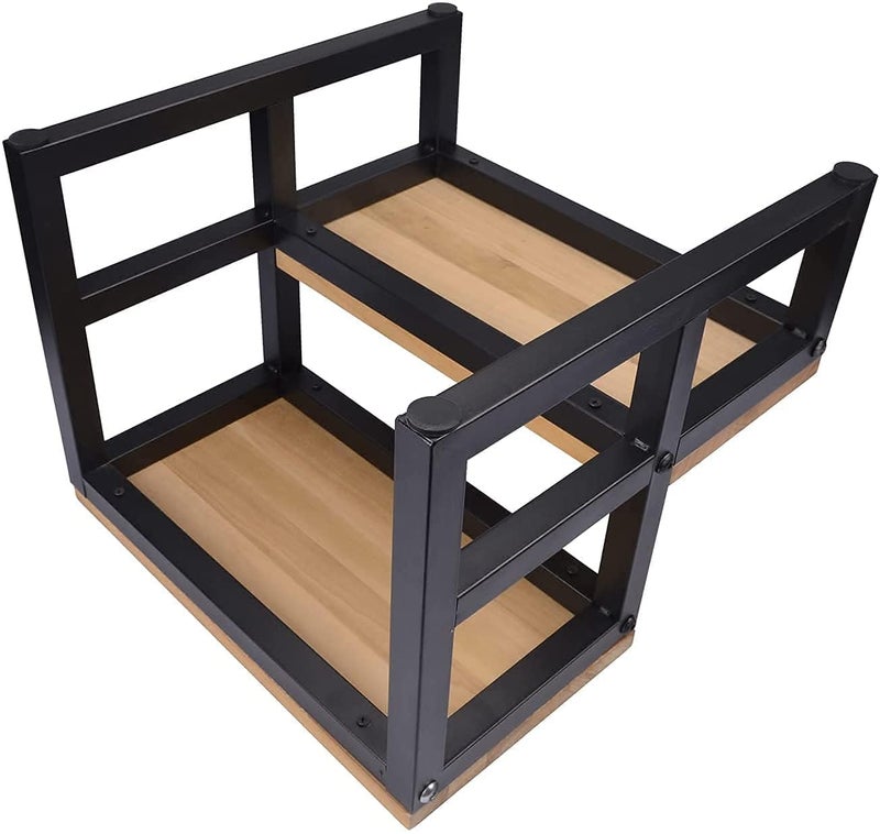 OGFC 28987 Classic Two Step Wood/Metal Step Stool with Metal Frame for Adult & Kid Load 400lb, Double Wooden Stepping Footstool for High Bed Side, Bathroom, Bedside, for Elderly - Black - Image 5