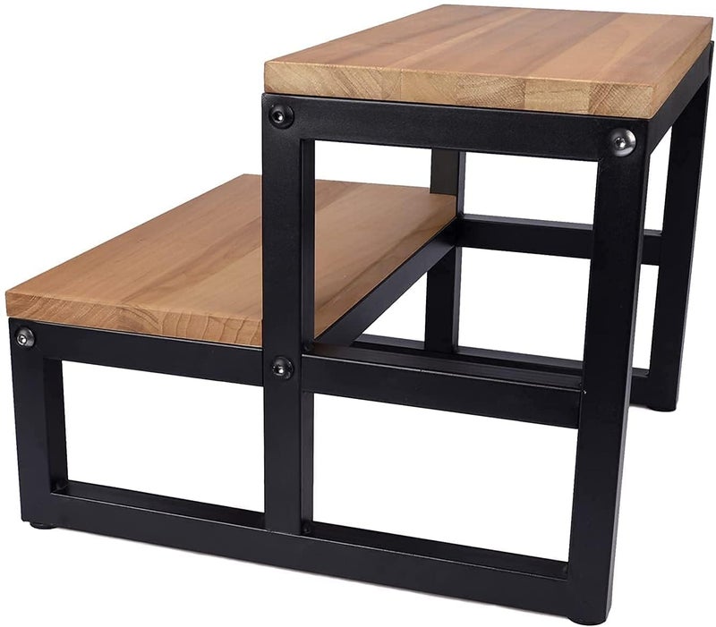 OGFC 28987 Classic Two Step Wood/Metal Step Stool with Metal Frame for Adult & Kid Load 400lb, Double Wooden Stepping Footstool for High Bed Side, Bathroom, Bedside, for Elderly - Black - Image 4