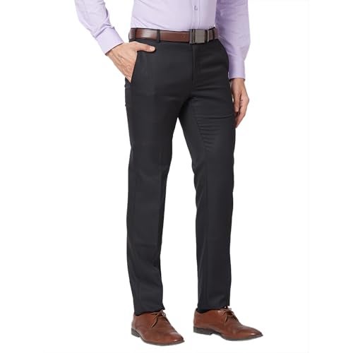 Raymond Men Slim Fit Structure Pattern Poly Viscose Blend Pleatless Formal Trouser (Size: 36)-RMTS05209-K8 Black - Image 2