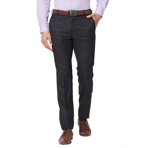 Raymond Men Slim Fit Structure Pattern Poly Viscose Blend Pleatless Formal Trouser (Size: 36)-RMTS05209-K8 Black - Image 1