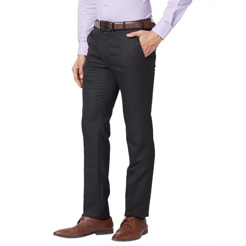 Raymond Men Slim Fit Structure Pattern Poly Viscose Blend Pleatless Formal Trouser (Size: 36)-RMTS05209-K8 Black - Image 3