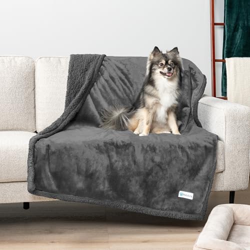 PetAmi Waterproof Dog Blanket for Medium Large Dog Puppy Cat Throw for Couch Cover Leakproof Protection, Sherpa Fleece, Reversible Soft Washable 60x40 Gray Gray - Image 2