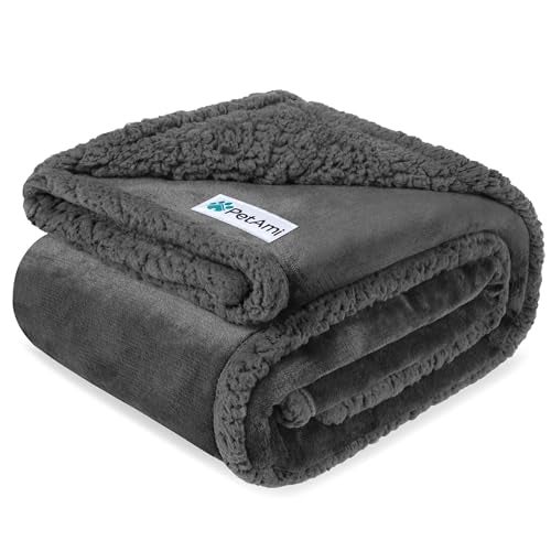 PetAmi Waterproof Dog Blanket for Medium Large Dog Puppy Cat Throw for Couch Cover Leakproof Protection, Sherpa Fleece, Reversible Soft Washable 60x40 Gray Gray - Image 1