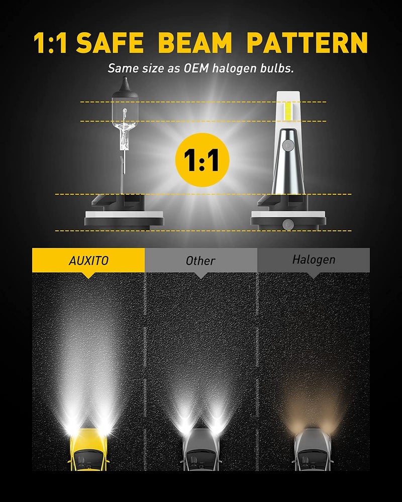 AUXITO 881 LED Fog Light Bulb, 6500K Cool White Super Bright, 30W 6000Lumen Per Pair, 889 898 886 896 894 Halogen Bulbs DRL Replacement for Accent Sorento Elantra Sportage Veloster Spectra, 2Pack - Image 3