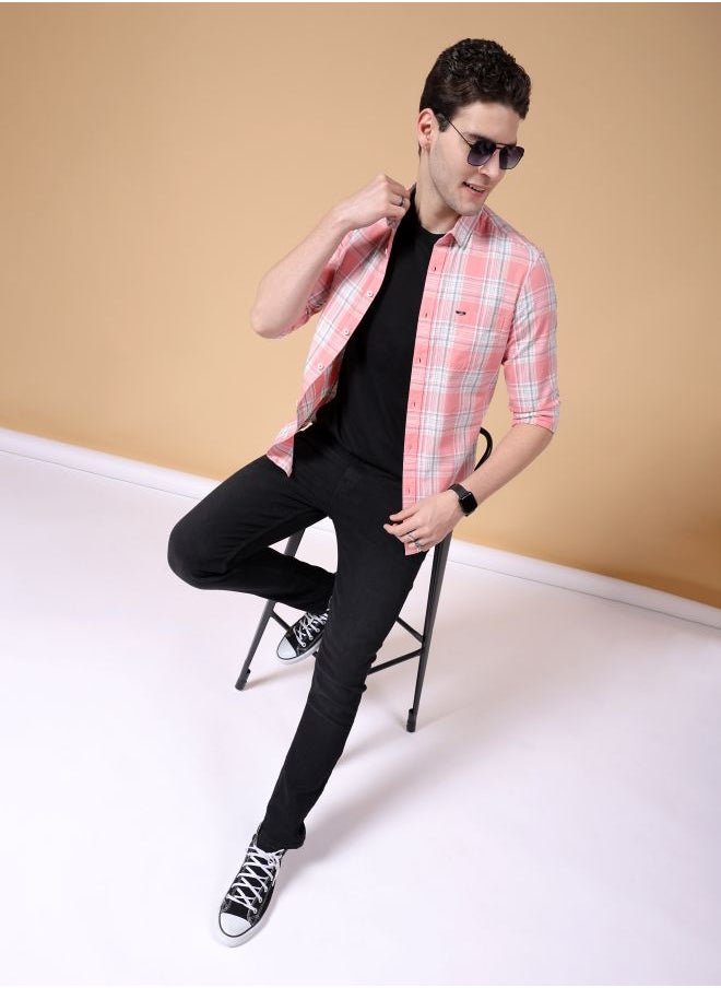 The Indian Garage Co Men Slim Fit Checkered Full Sleeves Cutaway Collar Casual Shirt  - Image 5