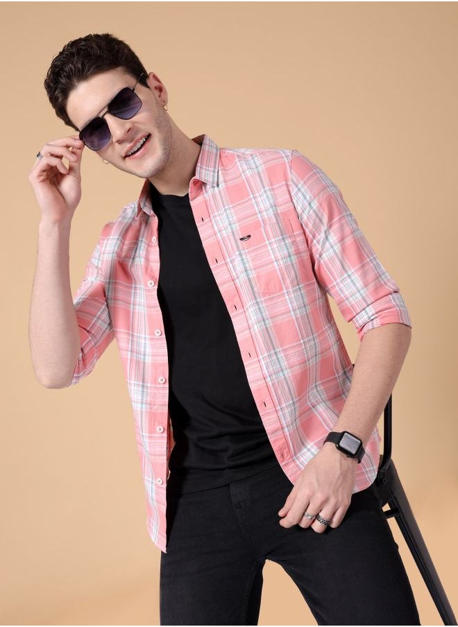 The Indian Garage Co Men Slim Fit Checkered Full Sleeves Cutaway Collar Casual Shirt  - Image 1