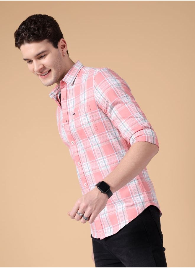 The Indian Garage Co Men Slim Fit Checkered Full Sleeves Cutaway Collar Casual Shirt  - Image 3