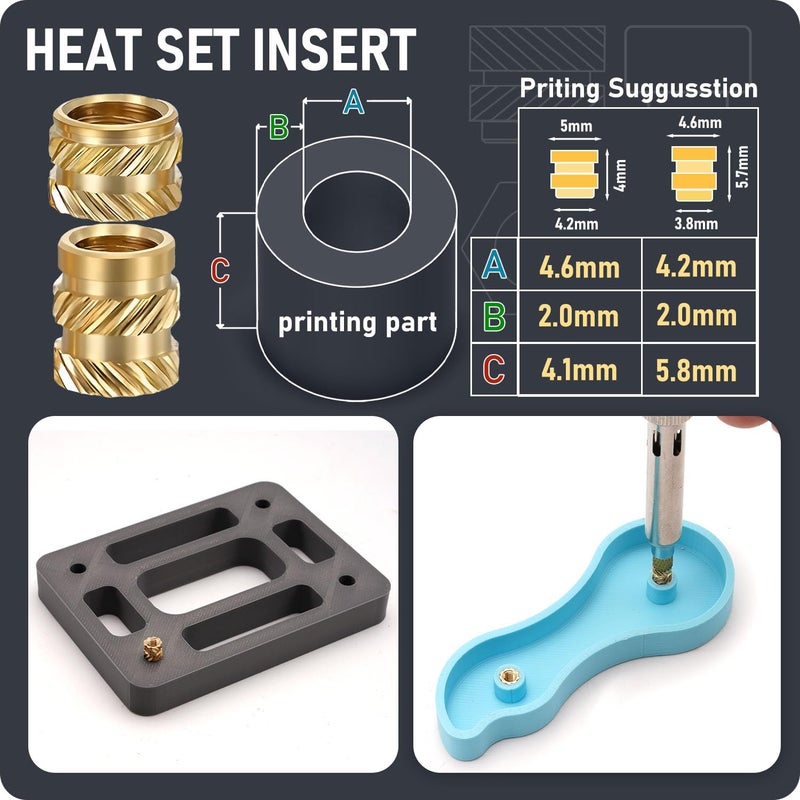 QeeaHuuo 630Pcs M3 Threaded Insert Assortment Kit â€“ Heat Set Inserts, Hex Nuts, Washers, Socket Head Cap Screws â€“ M3 Fasteners for 3D Printing, Compatible with PLA/ABS, Organized in Plastic Box - Image 3