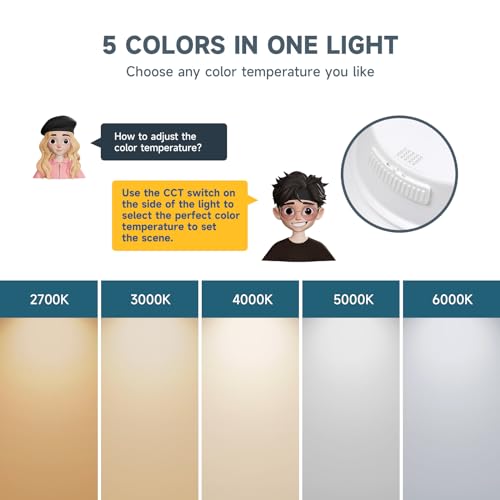 ECOELER 5/6 inch LED Recessed Lighting, Dimmable Ceiling Can Light, 16.5W 1200Lm, 5CCT Selectable(27K, 30K, 40K, 50K, 60K), Aluminum Trim, Retrofit Installation Downlight - ETL & FCC Listed - Image 4