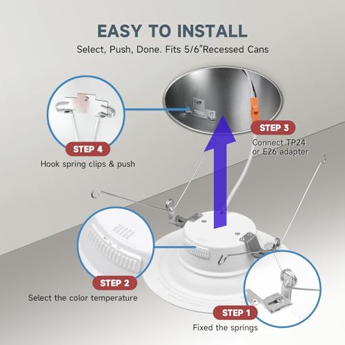 ECOELER 5/6 inch LED Recessed Lighting, Dimmable Ceiling Can Light, 16.5W 1200Lm, 5CCT Selectable(27K, 30K, 40K, 50K, 60K), Aluminum Trim, Retrofit Installation Downlight - ETL & FCC Listed - Image 5