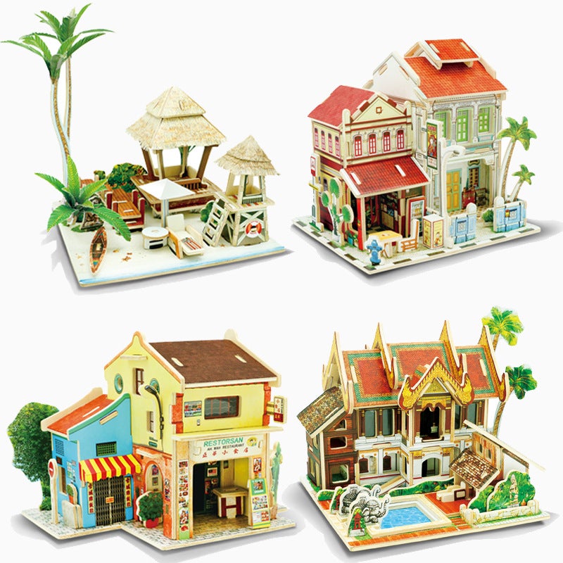 Ruostate Ruolai Wooden 3D Three-Dimensional Puzzle Children'S Educational Toys Diy Cabin Building Assembled Model Gift - Image 4