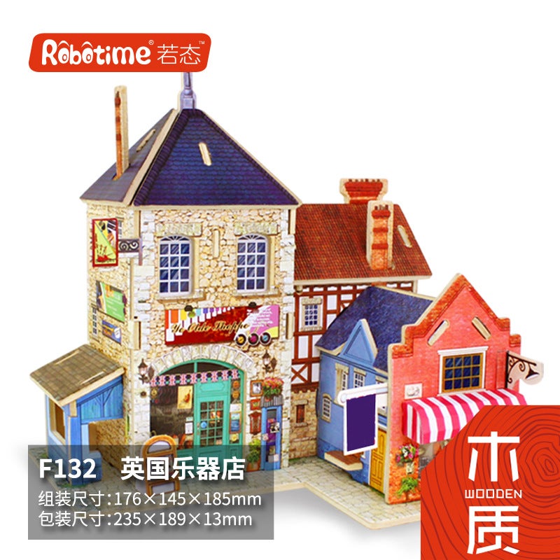 Ruostate Ruolai Wooden 3D Three-Dimensional Puzzle Children'S Educational Toys Diy Cabin Building Assembled Model Gift - Image 1