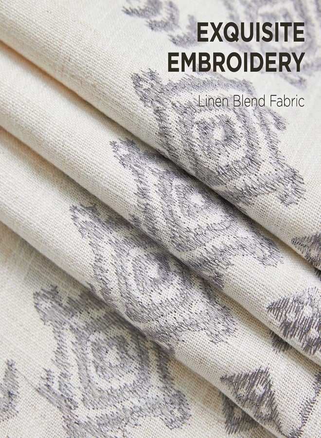 Joydeco Silver Grey Embroidered Curtains 90 Inch Long 2 Panel Set, Boho Patterned Linen Drapes for Living Room Bedroom, Light Filtering Cottage Curtain with Back Tab Rod Pocket (90" L x 50" W) - Image 3