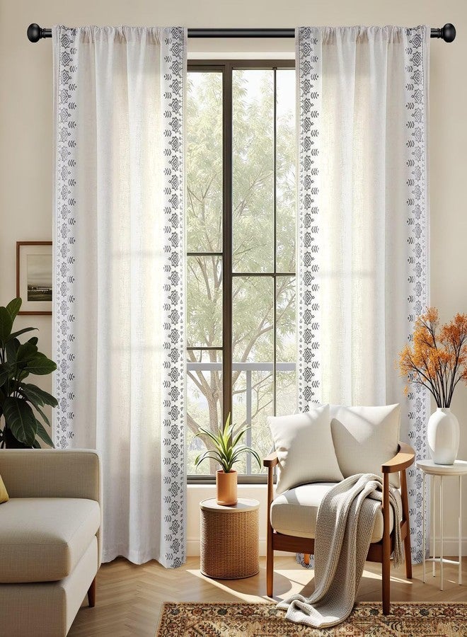 Joydeco Silver Grey Embroidered Curtains 90 Inch Long 2 Panel Set, Boho Patterned Linen Drapes for Living Room Bedroom, Light Filtering Cottage Curtain with Back Tab Rod Pocket (90" L x 50" W) - Image 2