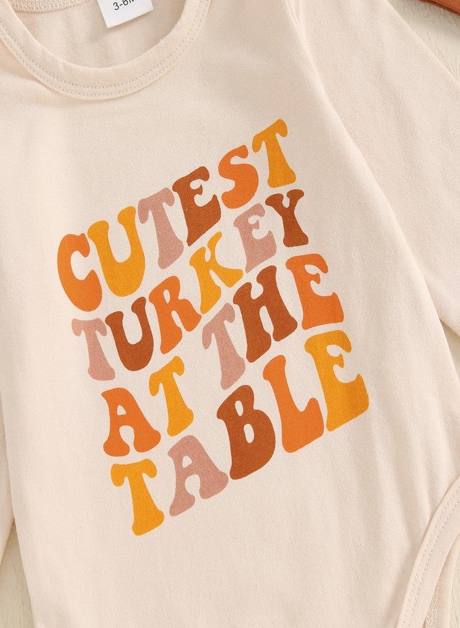Mobbdow Newborn Baby Boy Thanksgiving Outfit Cutest Turkey at the Table Long Sleeve Romper Pants with Hat 3Pcs Fall Outfits(Apricot, 0-3 Months) - Image 5