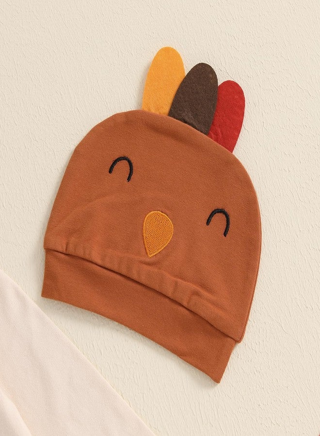 Mobbdow Newborn Baby Boy Thanksgiving Outfit Cutest Turkey at the Table Long Sleeve Romper Pants with Hat 3Pcs Fall Outfits(Apricot, 0-3 Months) - Image 4