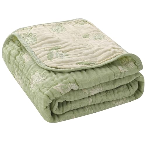 HardNok Ultra Soft Muslin Baby Blanket - Made with Organic Cotton, Earthy Botanicals Jacquard Swaddle & Crib Quilt, 43x43 (Sage Green Floral) - Image 1