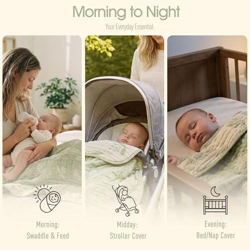 HardNok Ultra Soft Muslin Baby Blanket - Made with Organic Cotton, Earthy Botanicals Jacquard Swaddle & Crib Quilt, 43x43 (Sage Green Floral) - Image 4