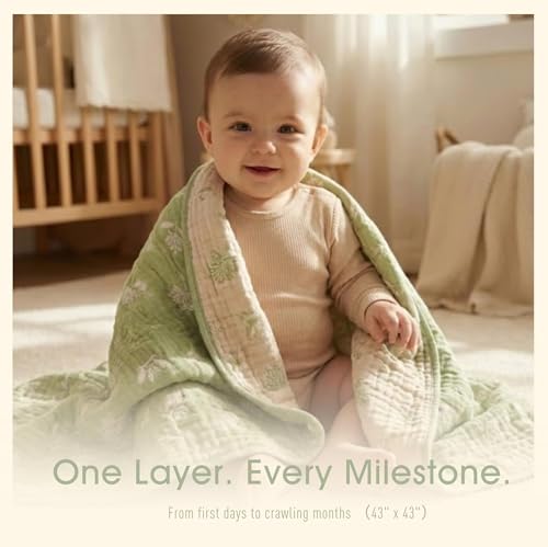 HardNok Ultra Soft Muslin Baby Blanket - Made with Organic Cotton, Earthy Botanicals Jacquard Swaddle & Crib Quilt, 43x43 (Sage Green Floral) - Image 2