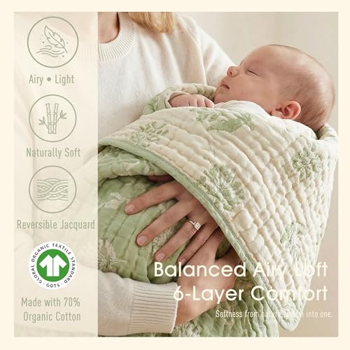 HardNok Ultra Soft Muslin Baby Blanket - Made with Organic Cotton, Earthy Botanicals Jacquard Swaddle & Crib Quilt, 43x43 (Sage Green Floral) - Image 3