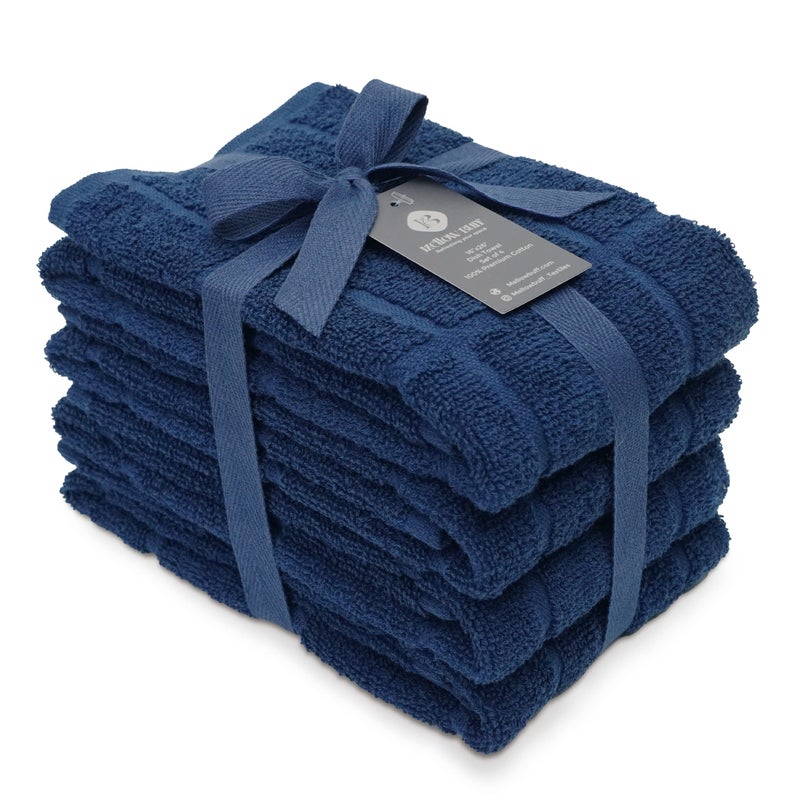 Mellow Buff 100% Cotton Terry Dish Towels for Kitchen, 4 Pack Plain, 16 x26 Inches, Super Soft and Absorbent, Perfect for Cleaning and Dish Washing | Navy Blue Kitchen Towels - Image 1
