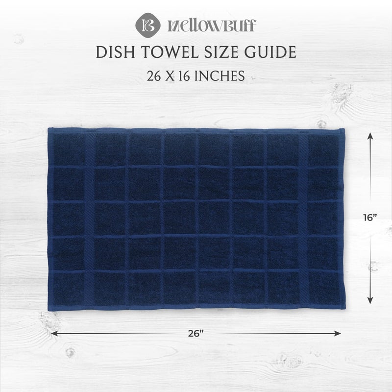Mellow Buff 100% Cotton Terry Dish Towels for Kitchen, 4 Pack Plain, 16 x26 Inches, Super Soft and Absorbent, Perfect for Cleaning and Dish Washing | Navy Blue Kitchen Towels - Image 4