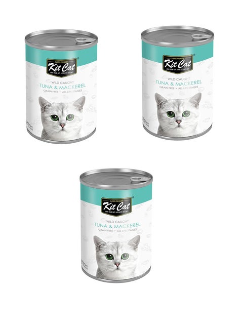 3Pc Wild Caught Tuna with Mackerel Canned Cat Wet Food 400g