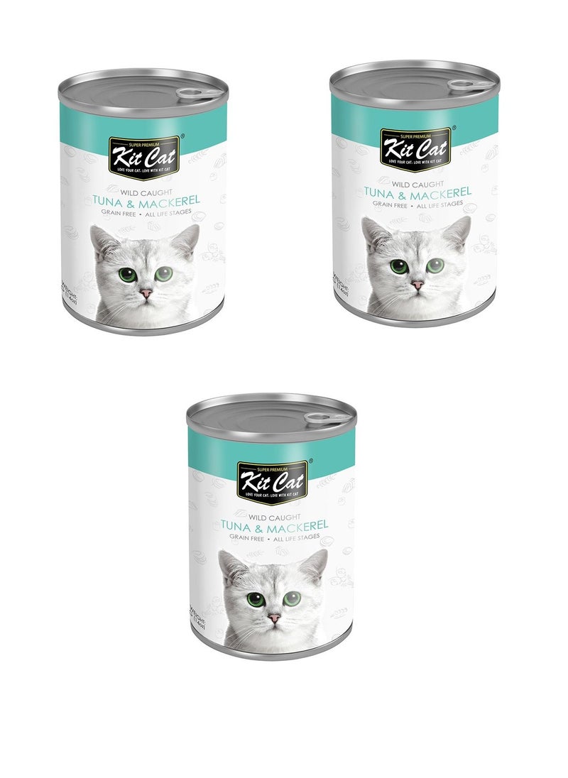 3Pc Wild Caught Tuna with Mackerel Canned Cat Wet Food 400g
