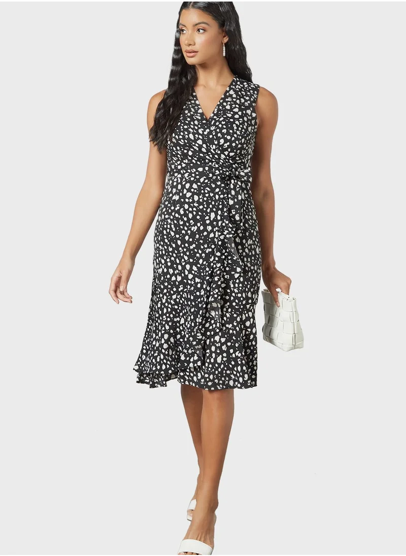 MELA LONDON Spot Print Wrap Effect Dress